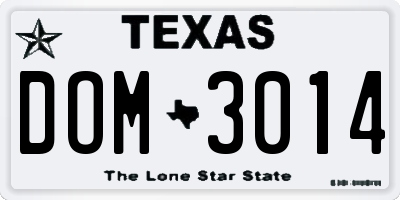 TX license plate DOM3014