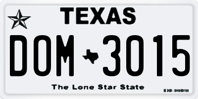 TX license plate DOM3015