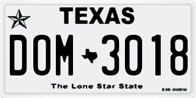 TX license plate DOM3018