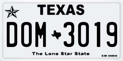 TX license plate DOM3019