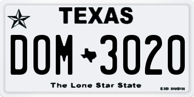 TX license plate DOM3020