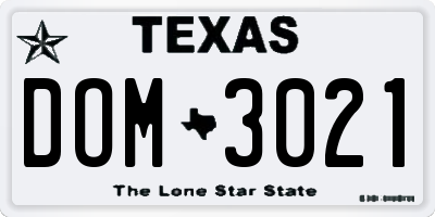 TX license plate DOM3021