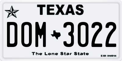 TX license plate DOM3022