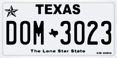 TX license plate DOM3023