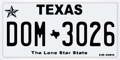 TX license plate DOM3026
