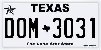 TX license plate DOM3031