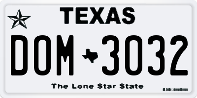 TX license plate DOM3032