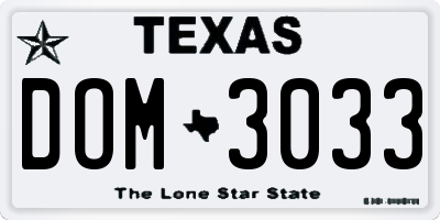 TX license plate DOM3033