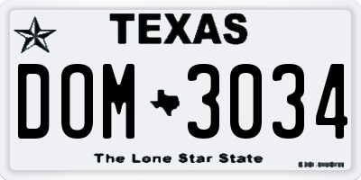 TX license plate DOM3034