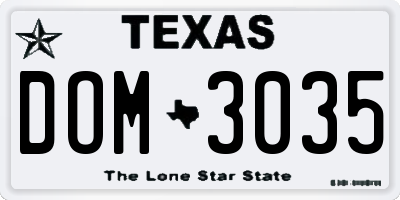 TX license plate DOM3035