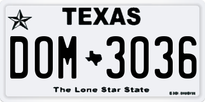 TX license plate DOM3036