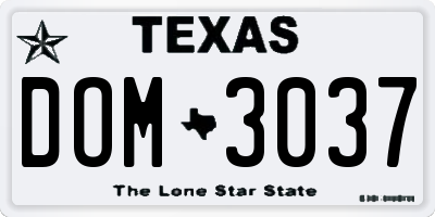 TX license plate DOM3037