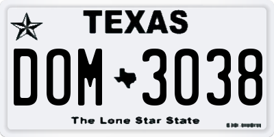 TX license plate DOM3038