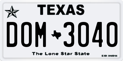 TX license plate DOM3040