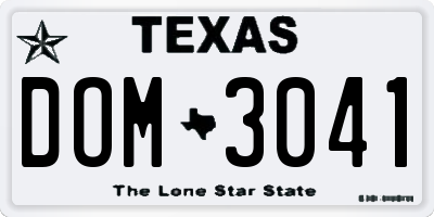 TX license plate DOM3041