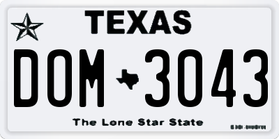 TX license plate DOM3043