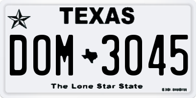 TX license plate DOM3045