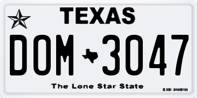 TX license plate DOM3047