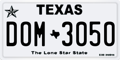 TX license plate DOM3050