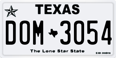 TX license plate DOM3054