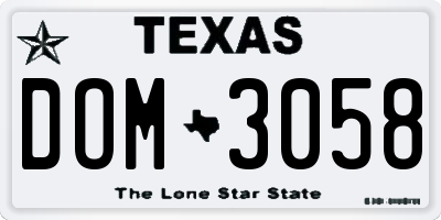 TX license plate DOM3058