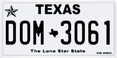 TX license plate DOM3061