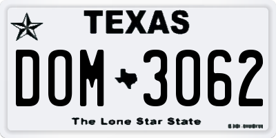 TX license plate DOM3062