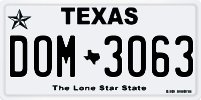 TX license plate DOM3063