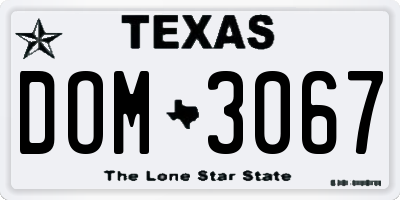 TX license plate DOM3067