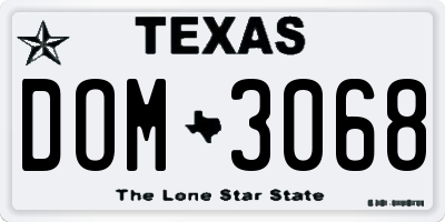 TX license plate DOM3068