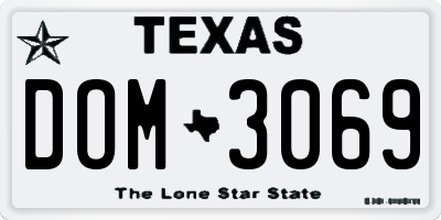 TX license plate DOM3069