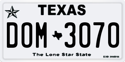 TX license plate DOM3070