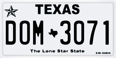 TX license plate DOM3071