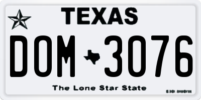 TX license plate DOM3076