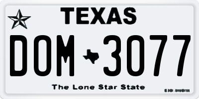TX license plate DOM3077
