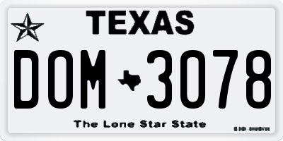 TX license plate DOM3078