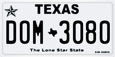 TX license plate DOM3080