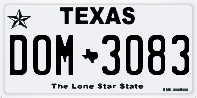 TX license plate DOM3083