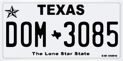TX license plate DOM3085
