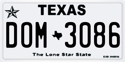 TX license plate DOM3086
