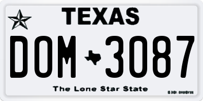 TX license plate DOM3087