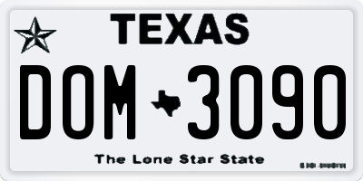 TX license plate DOM3090
