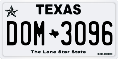 TX license plate DOM3096