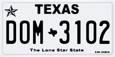 TX license plate DOM3102
