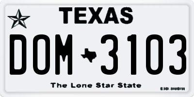 TX license plate DOM3103