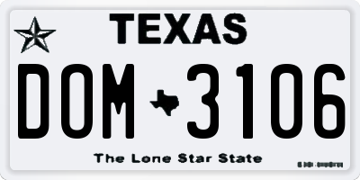 TX license plate DOM3106