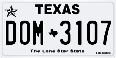TX license plate DOM3107