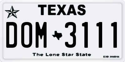 TX license plate DOM3111