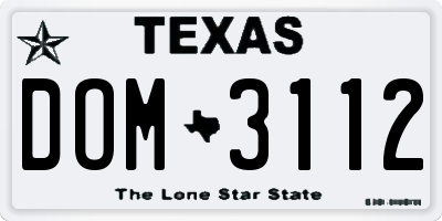 TX license plate DOM3112