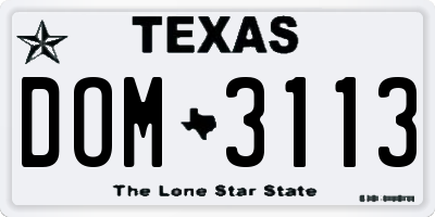 TX license plate DOM3113